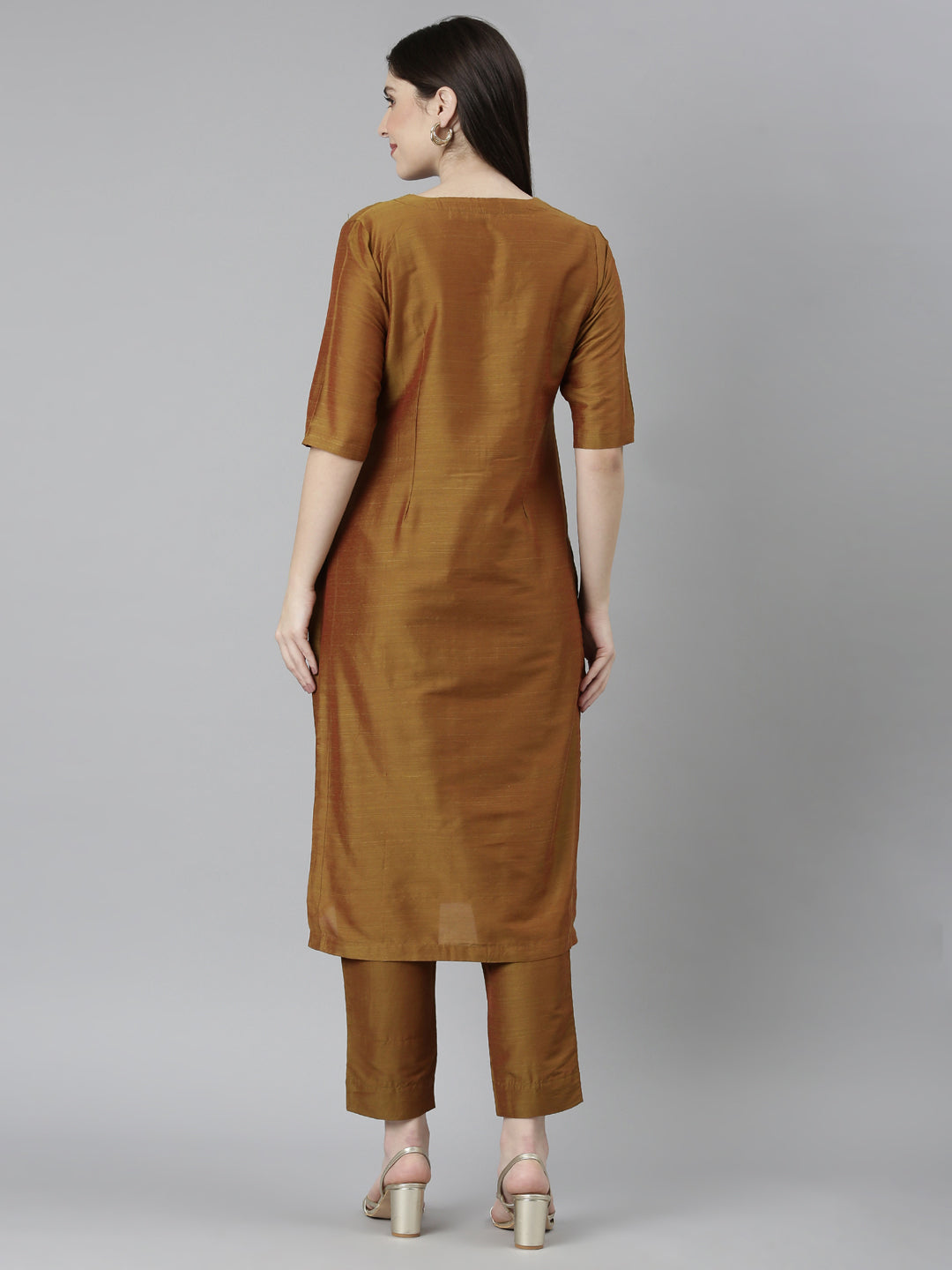 EDIRA Women Rayon Silk Kurta and Pant Set - Oscar Gold