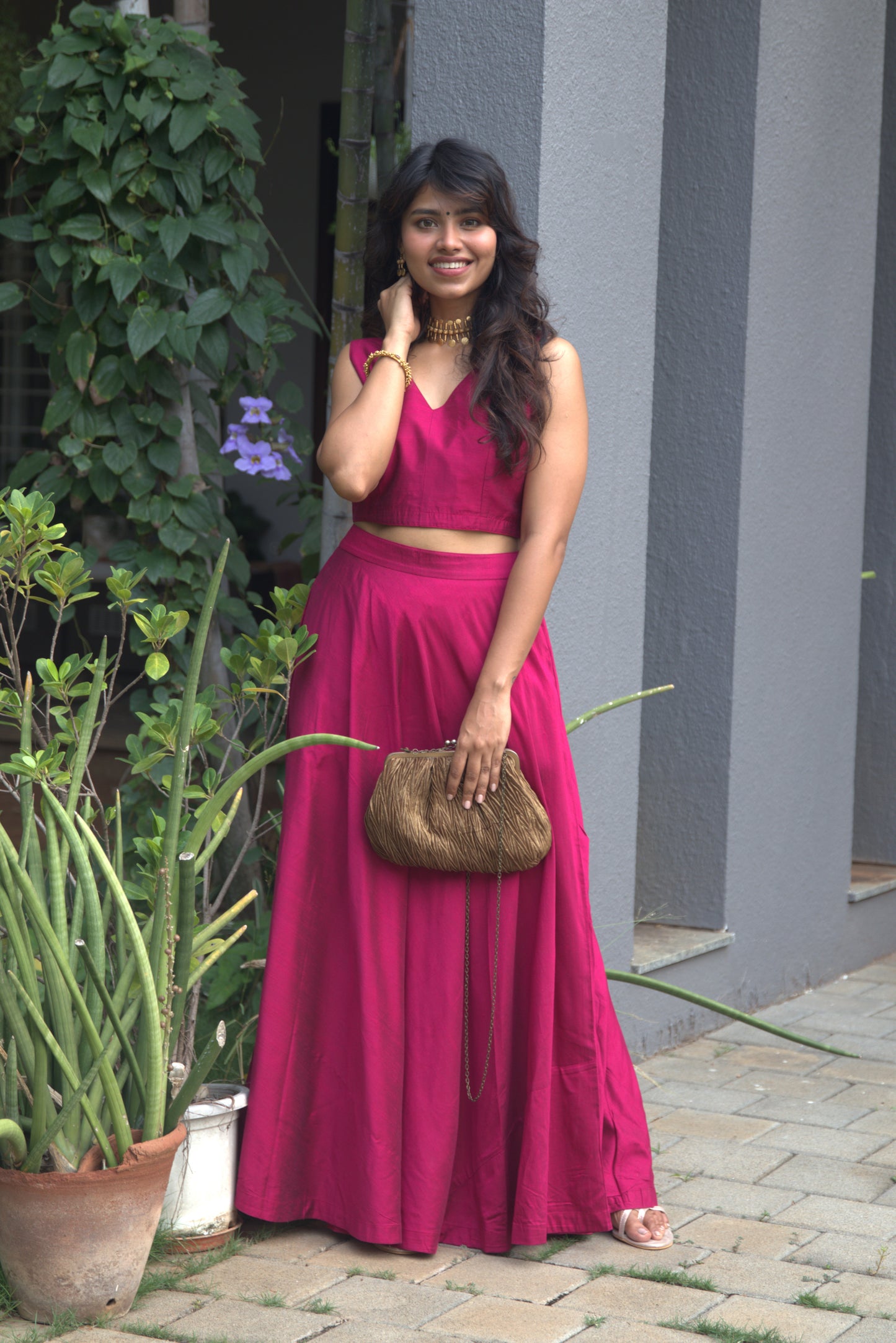 EDIRA Fuchsia Skirt & Crop Top set